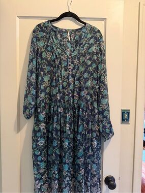 Free People Navy Floral Tiered Maxi Dress